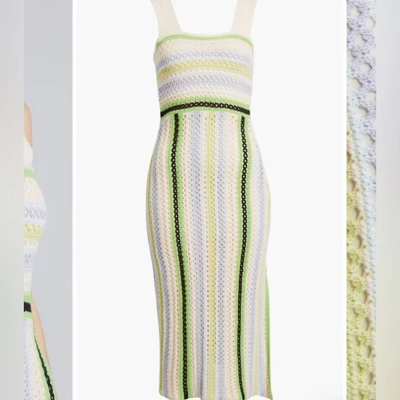 NWOT Ciebon Sahara Crochet Midi Sweater Dress - Green Multi - M - Picture 4 of 11
